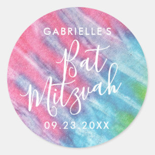 Pink Tie Dye Bat Mitzvah Party Thank You Favour Classic Round Sticker
