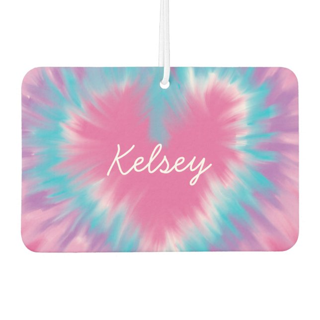 Pink tie-dye Custom Heart Air Freshener, New Car Car Air Freshener (Front)