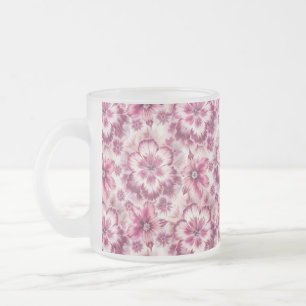 Pink Tie Dye Floral Frosted Glass Coffee Mug