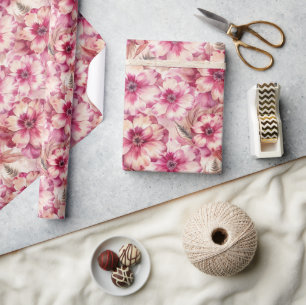 Pink Tie Dye Floral Wrapping Paper