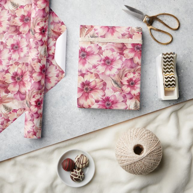 Pink Tie Dye Floral Wrapping Paper (Crafts)