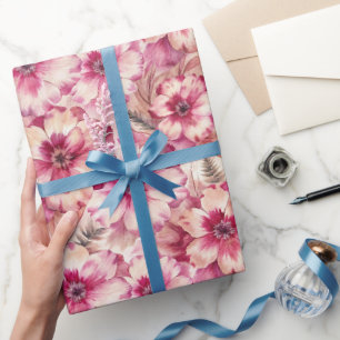 Pink Tie Dye Floral Wrapping Paper