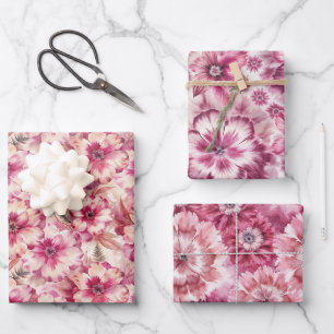 Pink Tie Dye Floral Wrapping Paper Sheet