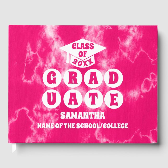 Pink Tie Dye Graduation Guest Book (Front)