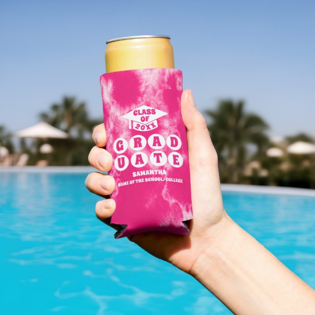 Pink Tie Dye Graduation Party Seltzer Can Cooler (In Situ Pool)