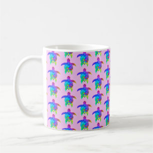 Pink Tie Dye Island Tribal Turtles Coffee Mug