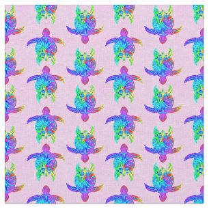Pink Tie Dye Island Tribal Turtles Fabric