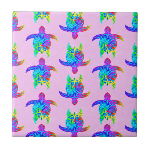 Pink Tie Dye Island Tribal Turtles Tile