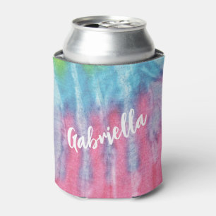 Pink Tie Dye Modern Boho Hippy Personalised Can Cooler