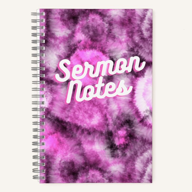 Pink Tie Dye Pattern Sermon Notes Notebook (Front)
