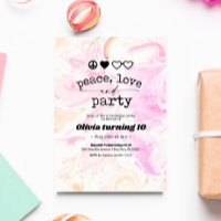 Pink Tie Dye Peace Love Birthday Invitation