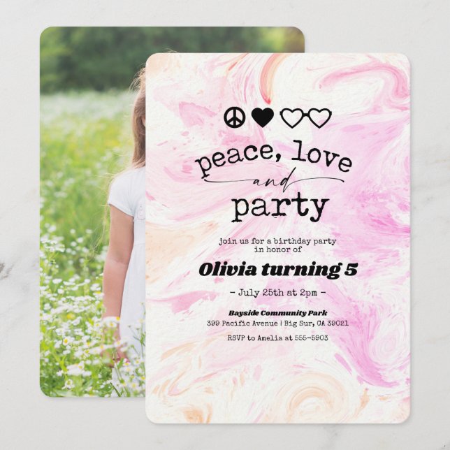Pink Tie Dye Peace Love Birthday Invitation (Front/Back)