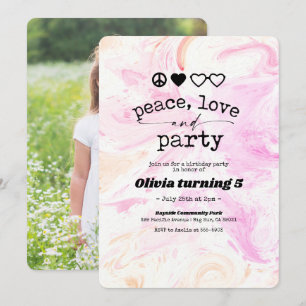 Pink Tie Dye Peace Love Birthday Invitation