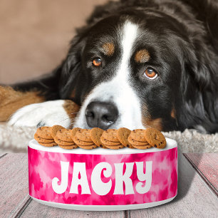 pink Tie Dye Personalised Dog or Cat Name Bowl