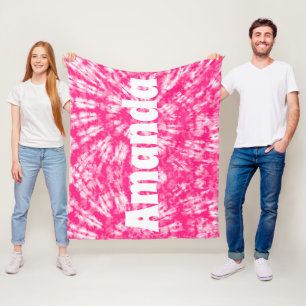 Pink Tie Dye Personalized Name Fleece Blanket