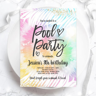 Pink Tie Dye Pool Party Birthday Invitation