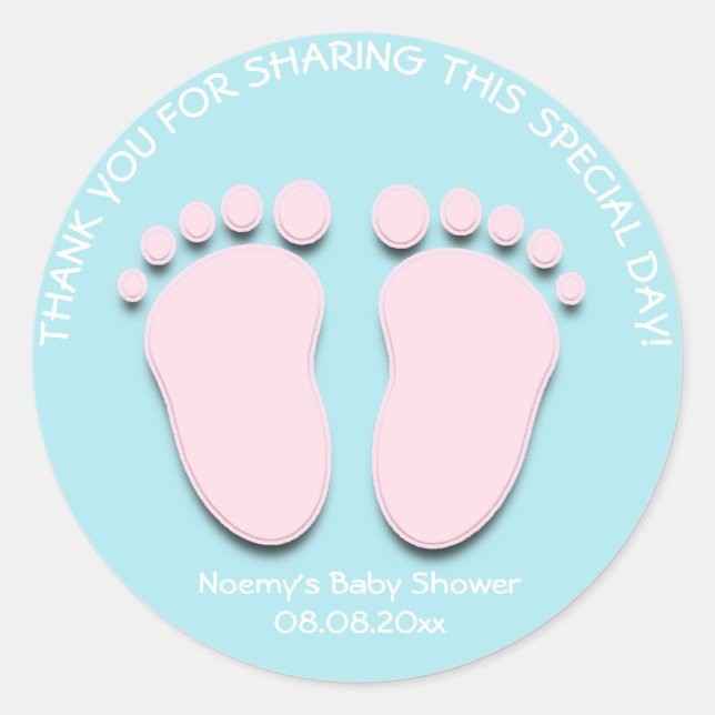 Pink Tiffany Feet Baby Shower Favour Thank You Gir Classic Round Sticker (Front)