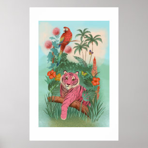 Pink Tiger and Parrot Tropical Extra Large Print