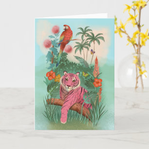 Pink Tiger and Parrot Tropical Jungle Blank  Card
