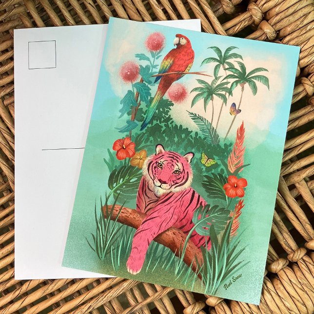 Pink Tiger and Parrot Tropical Jungle Postcard (Creator Uploaded)