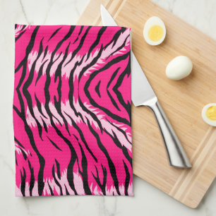 Pink Tiger Animal Skin Pattern Design  Tea Towel