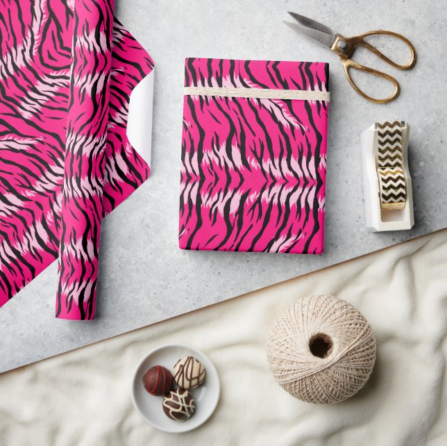 Pink Tiger Animal Skin Pattern Design  Wrapping Paper (Crafts)
