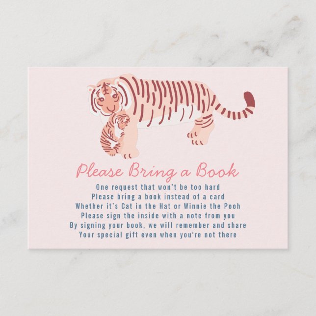 Pink Tiger Baby Shower Please Bring a Book Card (Front)