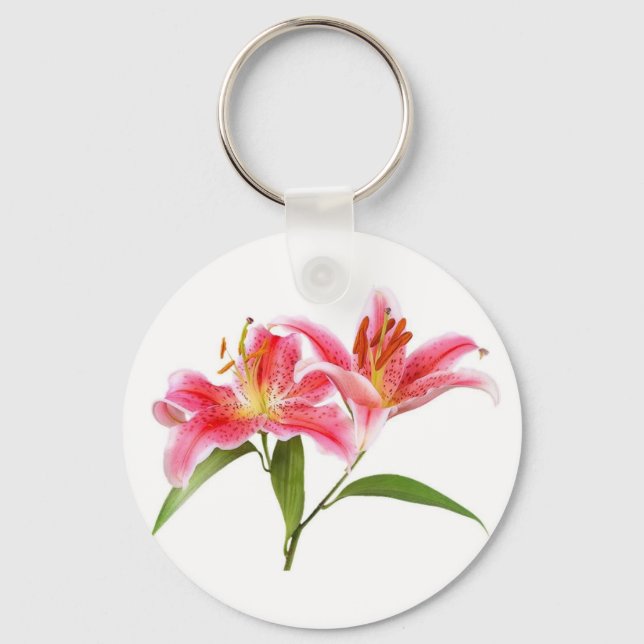 pink tiger lily - customisable key ring (Front)