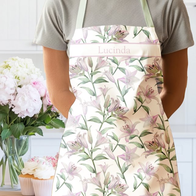 Pink Tiger Lily Flowers Apron (Lilies Apron Pink)