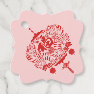 Pink Tiger Papercutting Chinese Folk Art Favour Tags