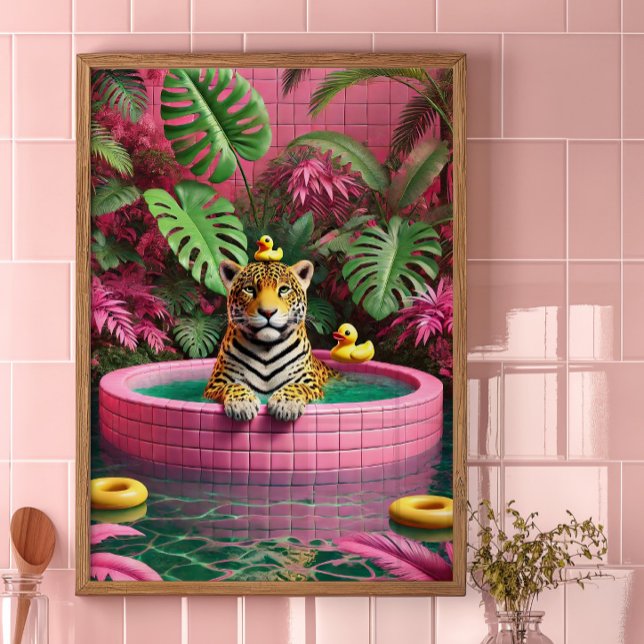 Pink Tiger Pool Poster Maximalist Jungle Wall Art (Creator Uploaded)