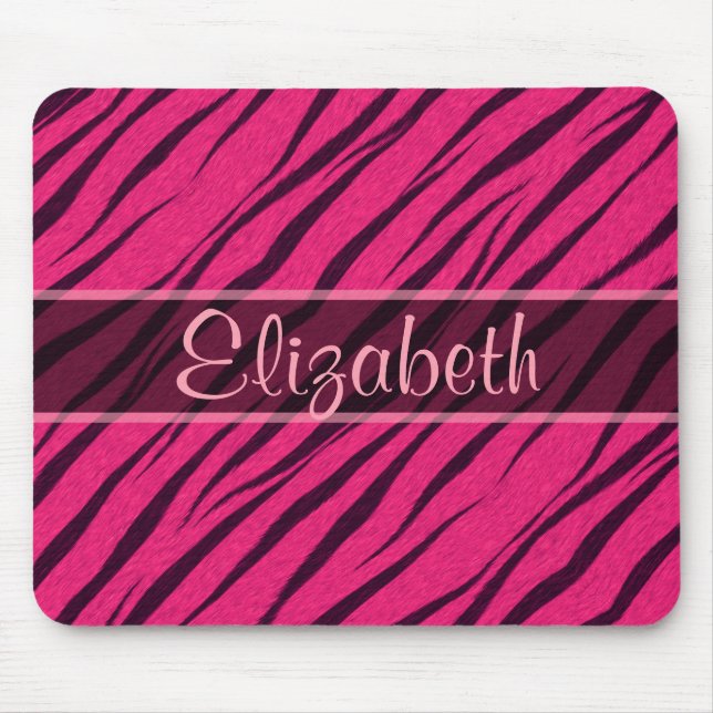 Pink Tiger Stripes Skin Pattern Personalise Mouse Mat (Front)