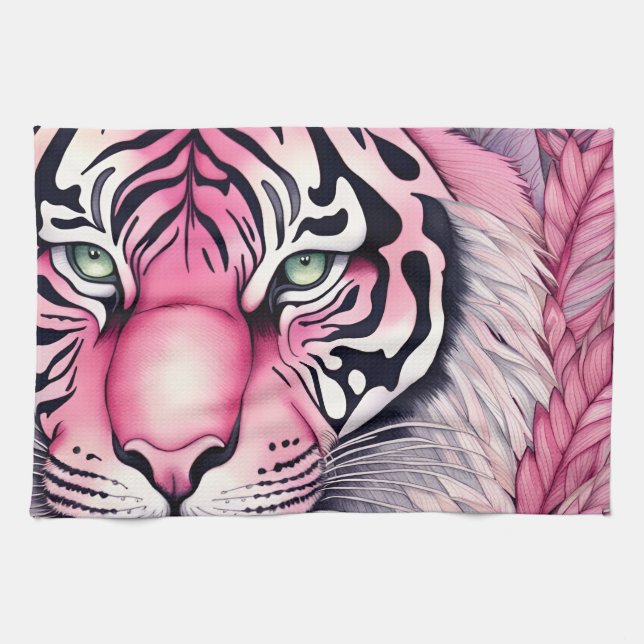 Pink tiger, tiger face tea towel (Horizontal)