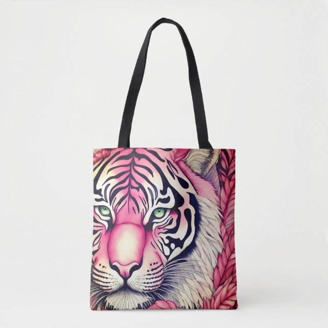 Pink tiger, tiger face tote bag (Front)
