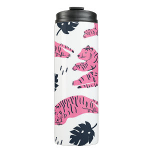 Pink Tiger Tropical: Vintage Hand-Drawn. Thermal Tumbler