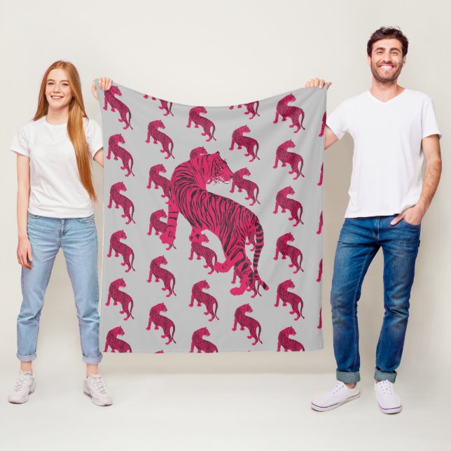 Pink Tiger , Wild Cat Fleece Blanket (In Situ)