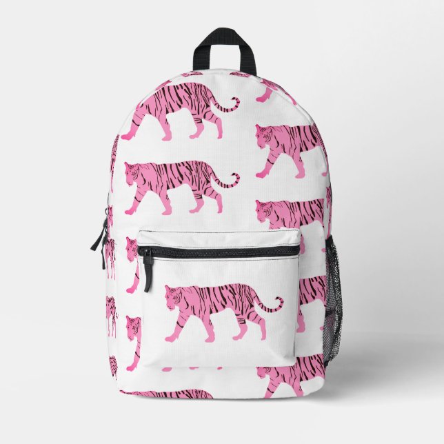 Pink Tigers Pattern Printed Backpack (Front)