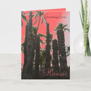 Pink tiki theme Hawaiian tropical greeting card