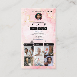 Pink TikTok Marble QR Code Social Media  Business Card