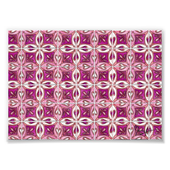 Pink Tile Design 2 - Hearts Photo Print (Front)