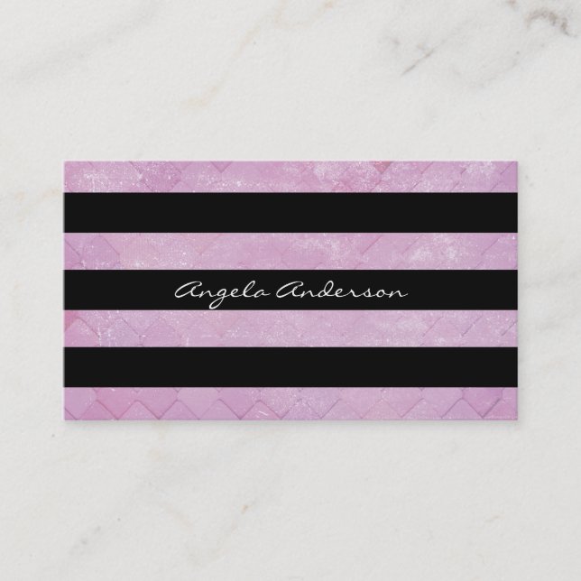 Pink Tile Grunge / Black Stripes Modern Business Card (Front)