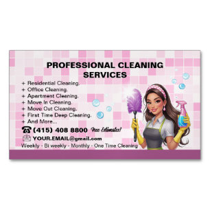 Pink tile Janitorial House Cleaning Service Magnetic Business Card