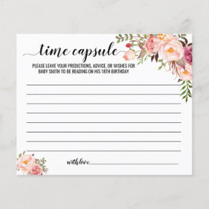 Pink Time capsule advice for baby bilingual card