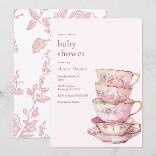 Pink Time for Tea Baby Shower Invitation
