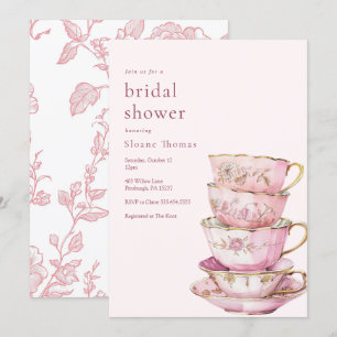 Pink Time for Tea Bridal Shower  Invitation