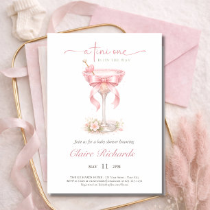 Pink Tini One Is On The Way Girl Baby Shower Invitation