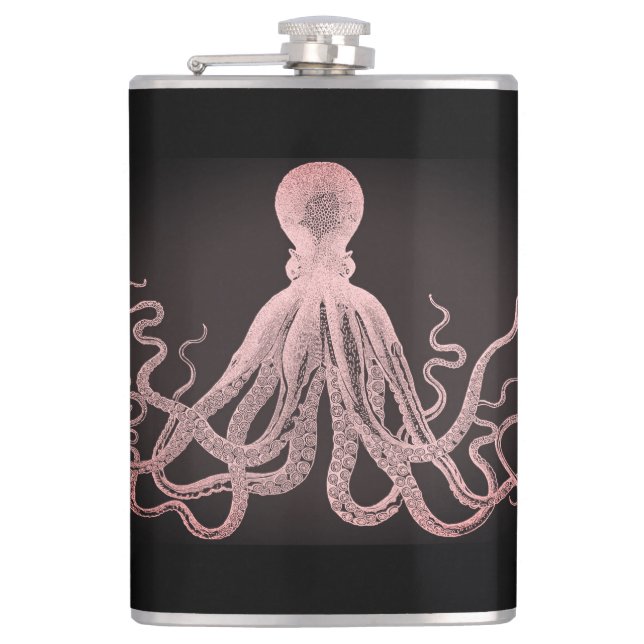 Pink Tint Octopus Illustration Hip Flask (Front)