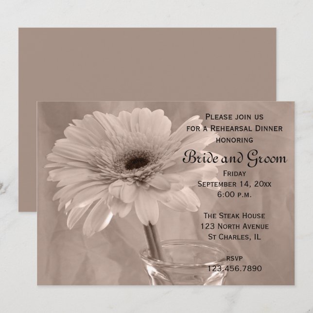 Pink Tinted Daisy Wedding Rehearsal Dinner Invitation (Front/Back)
