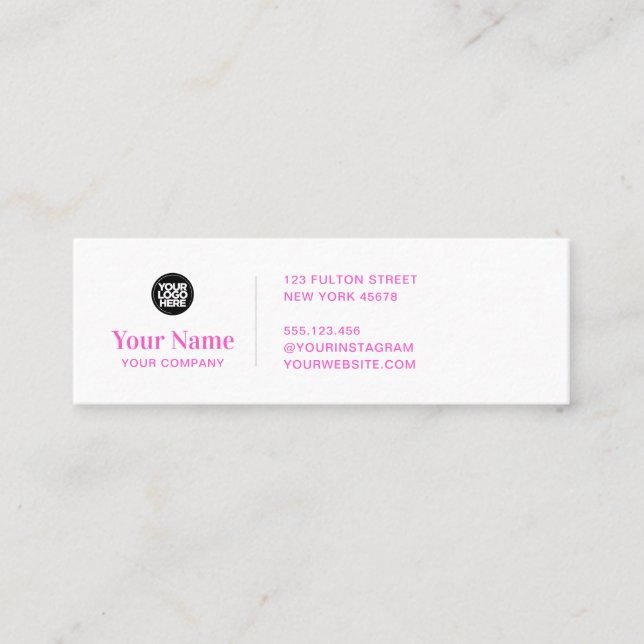 Pink tiny business logo simple modern minimalist mini business card (Front)