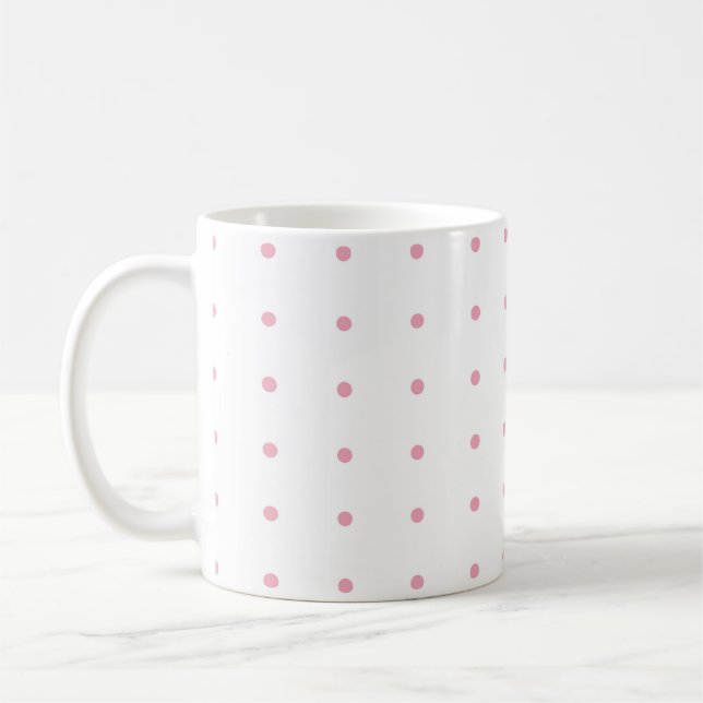 Pink Tiny Polka Dots Print, Dotted Pattern Coffee Mug (Left)